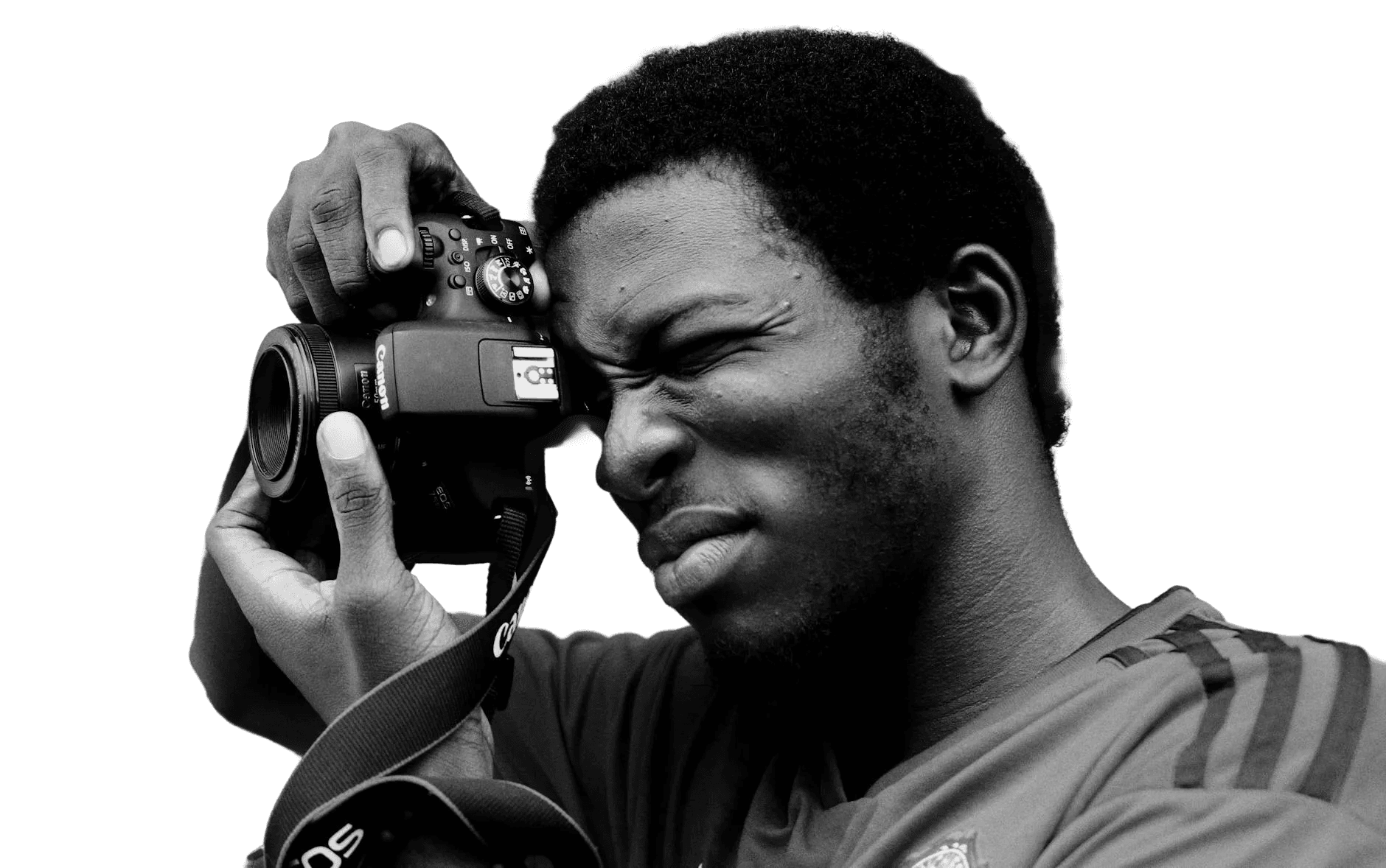 Black and white portrait of a creative using a camera